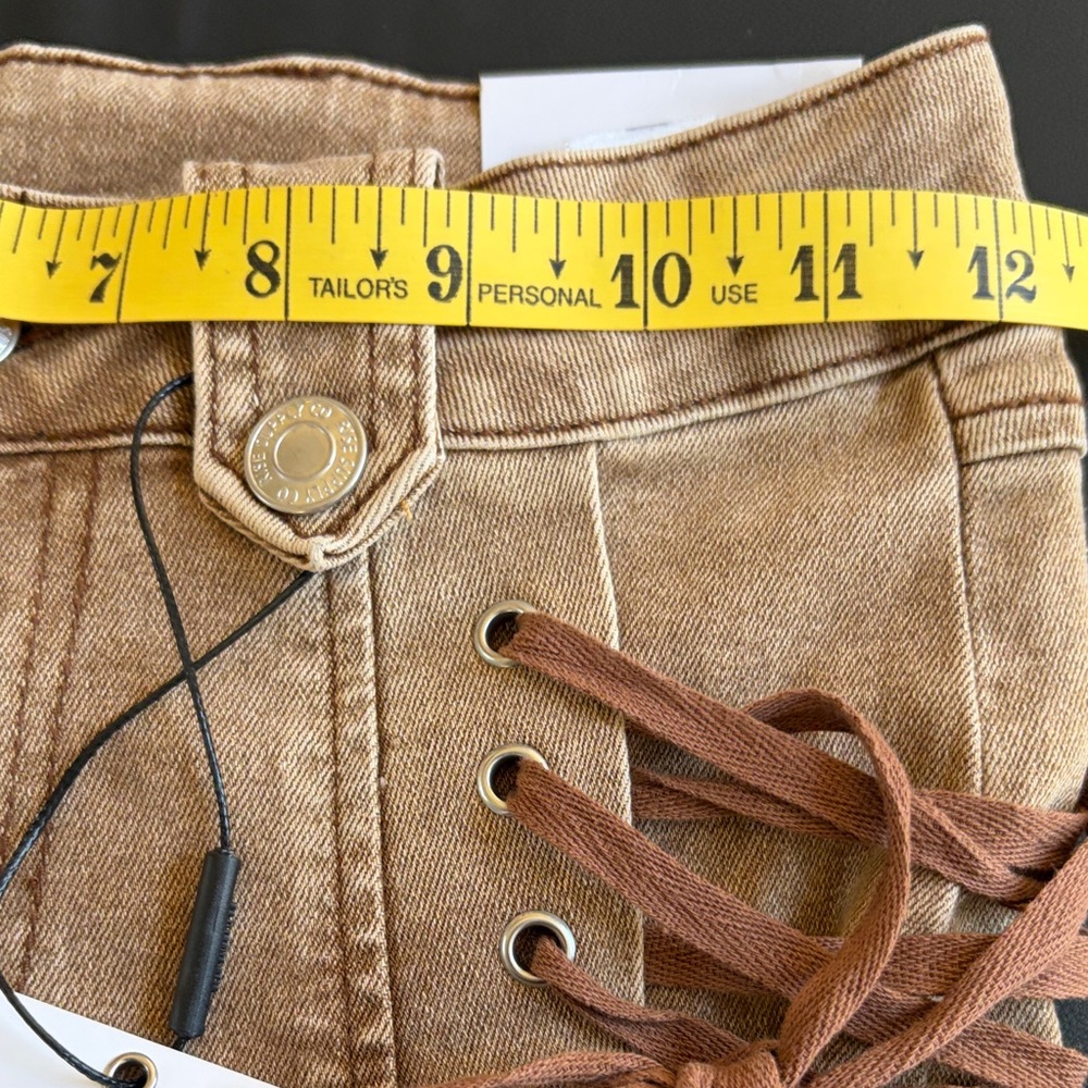 NWT Rise Supply Co Tan Full Side Lace-Up Flare Jeans Y2K Size 1 - Picture 9 of 13